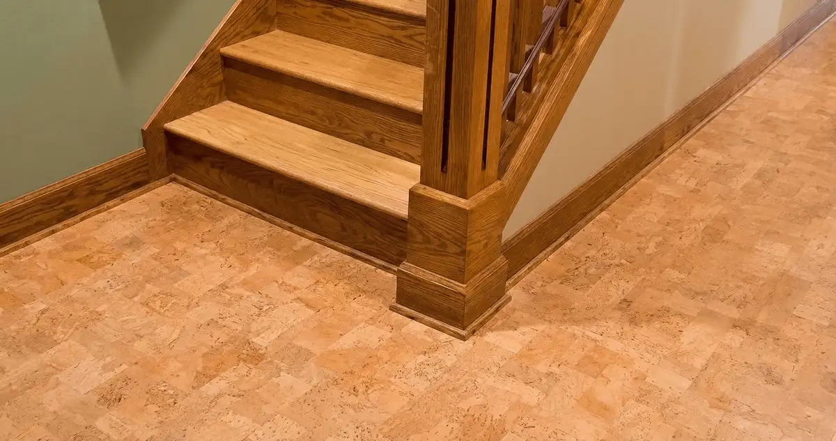 End of a staircase with cork flooring in Columbia, MO