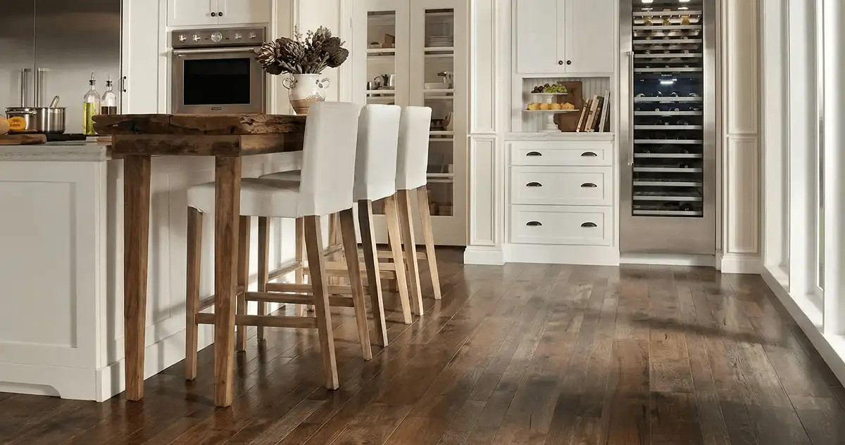 Professionally installed and refinished hardwood flooring in a residential home, showcasing smooth finish and natural wood tones in Columbia, MO